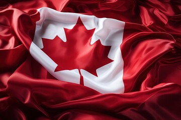 Flag of Canada on red silk