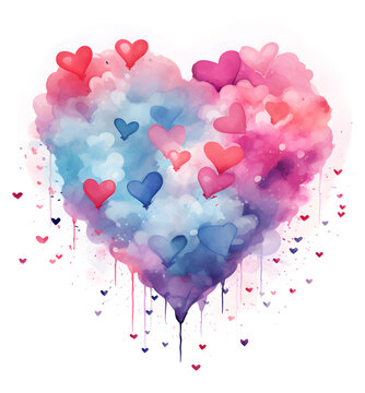 Hand-drawn painted pink and blue heart, element for design. Valentine's day. For holiday, postcard, poster
