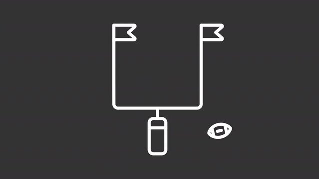 Animated goal post white icon. American football line animation. Scoring points. Outdoor sports. Rules of game. Black illustration on white background. HD video with alpha channel. Motion graphic