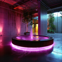Olive Aura: Purple Illumination on a Circular Pedestal