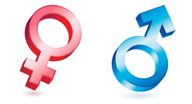 Male and female symbol, set of two blue and pink icons, gender symbols.