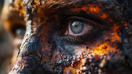 Person with burns. Consequences of the fire.