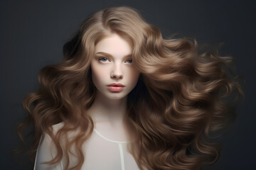 Fototapeta premium Beutiful brunette with awesome hair looking at camera