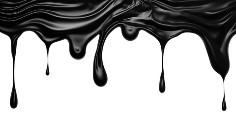 Black Paint Color Drips on Transparent Background, Fluid Art Design, Dynamic Flow of Dark Color, Perfect for Abstract and Artistic Backgrounds
