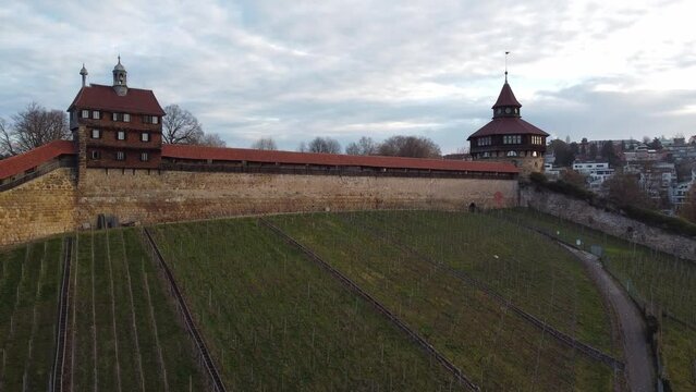 Aerial view of the medieval castle in the town of Esslingen near Stuttgart in southern Germany