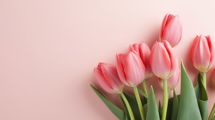 Light pink tulip bouquet on a plain background