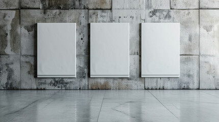 Three white paintings in the gallery.