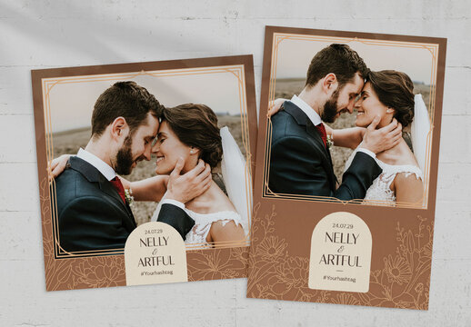 Rust Orange Wedding Photo Card Layout