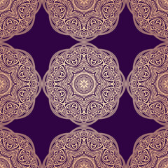 Seamless oriental ornamental pattern. Vector laced decorative background with floral and geometric ornament.