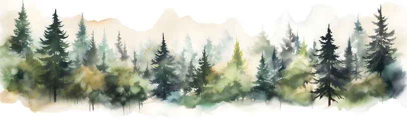 Schilderijen op glas Hand drawn watercolor green mountain landscape © Oksana