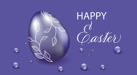 Happy Easter, greeting card. Easter background in purple, patterned Easter eggs in trendy purple color.