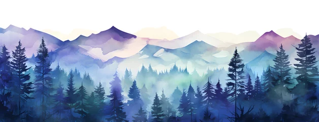 Fototapete Rund Hand drawn watercolor mountain landscape © Oksana