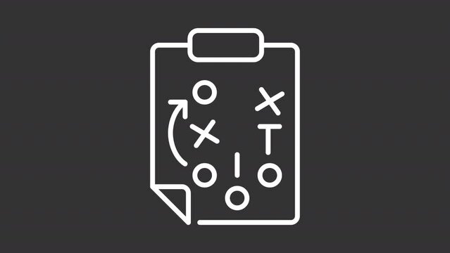 Animated playbook white icon. Game strategy line animation. American football tactics. Planning team game. Black illustration on white background. HD video with alpha channel. Motion graphic