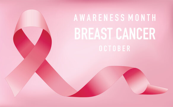 The pink ribbon, as a symbol of breast cancer awareness, is celebrated annually in October. Banner, poster.