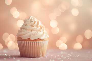 Cupcake with cream, peach fuzz background