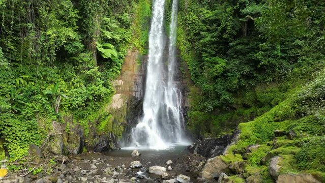 Drone shot of GitGit waterfall in Bali island, Indonesia