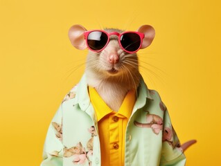 portrait of anthropomorphic fashion Rat dressed for summer vacation