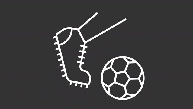 Animated soccer related white icons. Team game line animation library. Football league. Player kicking ball. Black illustrations on white background. HD video with alpha channel. Motion graphic