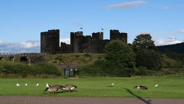 Caerphilly Castle, a medieval fortification, Wales, United Kingdom