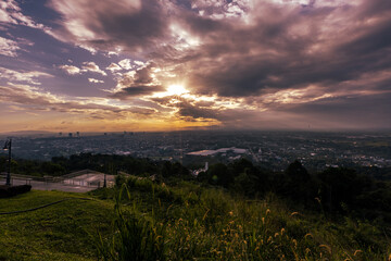 Natural background, high angle from the high mountains that can see the scenery around, the wind blows through the cool, blurred of traveling, the integrity of the moist forest.