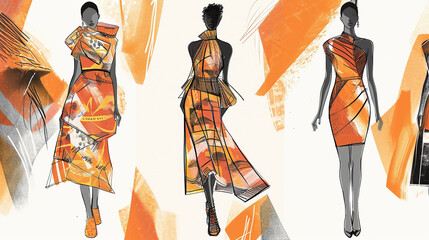 Sketches of fashion dress designs.