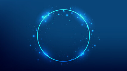 Neon circle frame with shining effects and sparkles