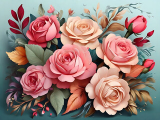 Romantic Roses Beautiful Collection for Design Projects, Spring, background, spring flowers, hello spring, spring day, happy spring, flower, drawing, pattern, clip art, flower sticker,
