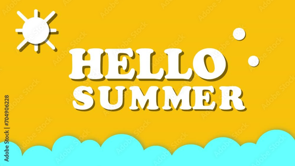 Poster hello summer design animation text video with sky background