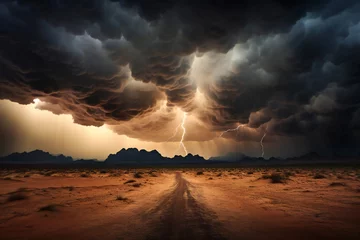  Dramatic view of heavy thunder storm coming over the desert Generative AI © LayerAce.com