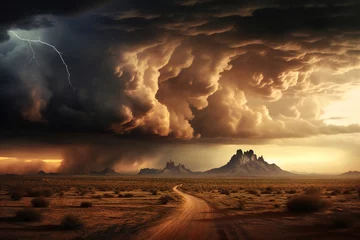Poster Dramatic view of heavy thunder storm coming over the desert Generative AI © LayerAce.com