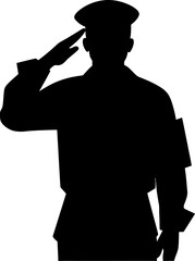 Soldier saluting silhouette in black color. Vector template design.