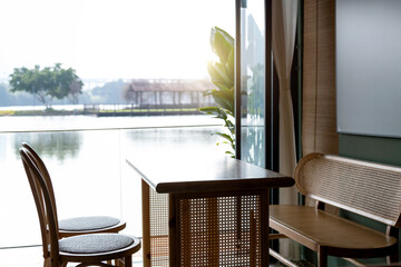 Tables and chairs in the restaurant