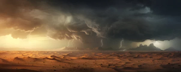Rolgordijnen Dramatic view of heavy thunder storm coming over the desert Generative AI © LayerAce.com