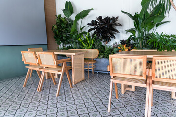 Tables and chairs in the restaurant