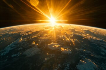 Fototapeta na wymiar Sunrise over Earth from Space 