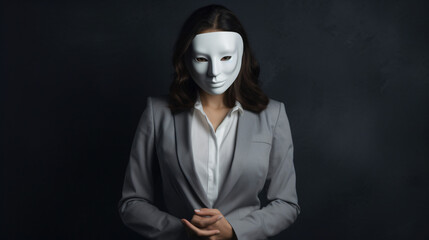 Businesswoman in a white mask