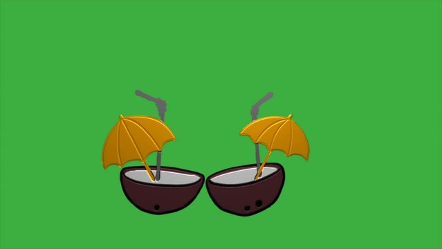 Loop video animation cartoon of a coconut drink on a green screen background.