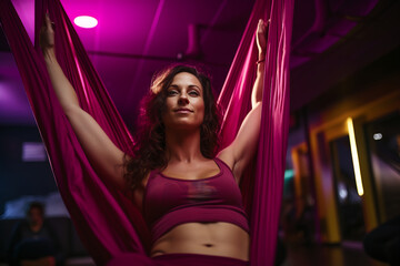 Aerial Yoga Grace: Woman Practicing in Hammock