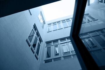 Many windows in the modern building