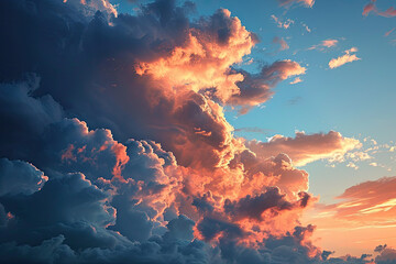 Fototapeta na wymiar Summer blue sky with clouds, sunset view 