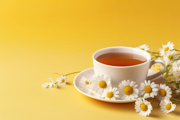 cup of tea with camomile flowers