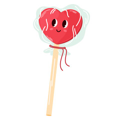 Lollipop in heart shape. Romantic element. Wrapped sweets in clear package. For website banner, Sale, Valentine card, cover, flyer or poster trendy vector illustration