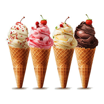Fresh ice cream cone image with chocolate and strawberry
