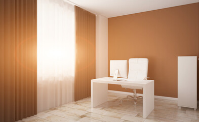 Modern office Cabinet.  3D rendering.   Meeting room. Sunset