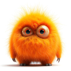 Fototapeta premium Adorable fluffy orange creature with large, expressive eyes, isolated on a white background
