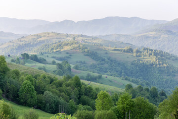 Fototapeta na wymiar Mountain ridge in spring sunny morning in Carpathian Mountains