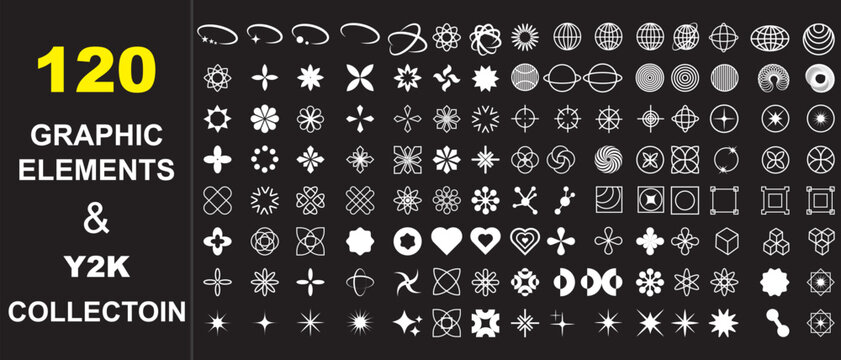 Set of Brutalist Geometric Shapes Vector Design. Big collection of abstract graphic geometric symbols. Y2K design elements. Set of Abstract Geometric Shapes vector design. Modern Geometry Elements. 