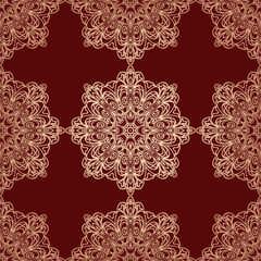 Vector mandala seamless pattern Circular pattern in form of mandala sacred geometry. Decorative ornament in ethnic oriental style. Coloring book page