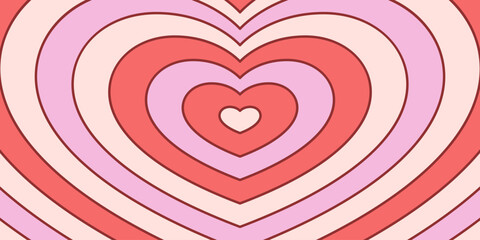 Tunnel of Concentric Hearts. A Mesmerizing Retro Illustration in cute comic style with red, white and pink colors