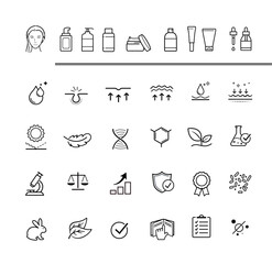 Set of icons for cosmetic design. The outline icons are well scalable and editable. Contrasting elements are good for different backgrounds. EPS10.